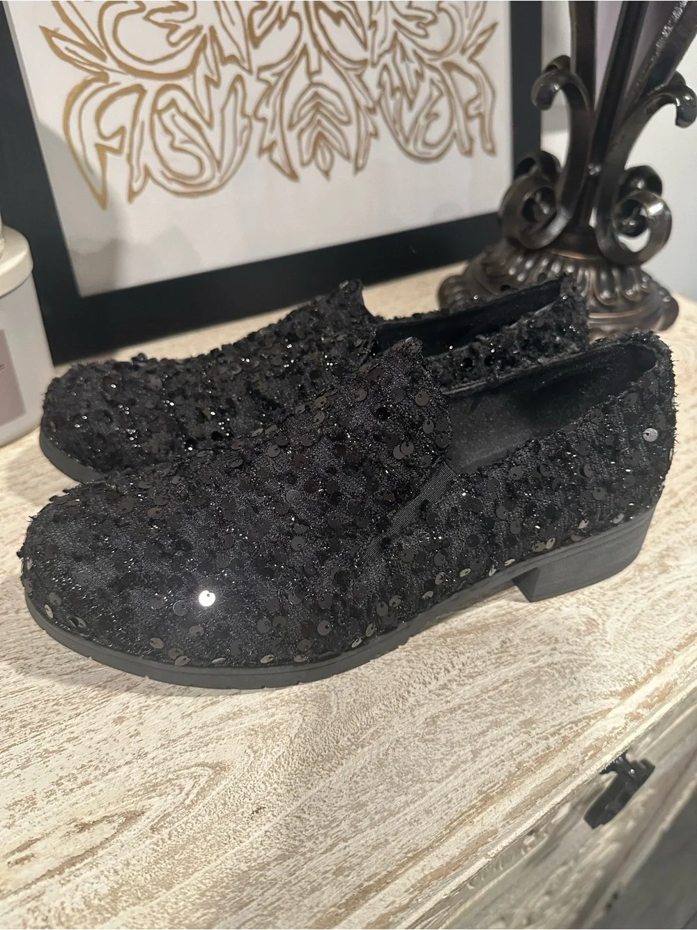 Black Sequin Slip-On Loafers Women’s EU 41 US 10 Sparkle Flats Party Shoes